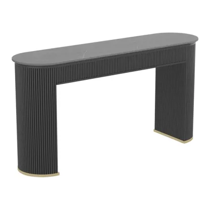 Modern White Stone Oblong Ribbed Iron Dual-Base Bar Tables Image - 11