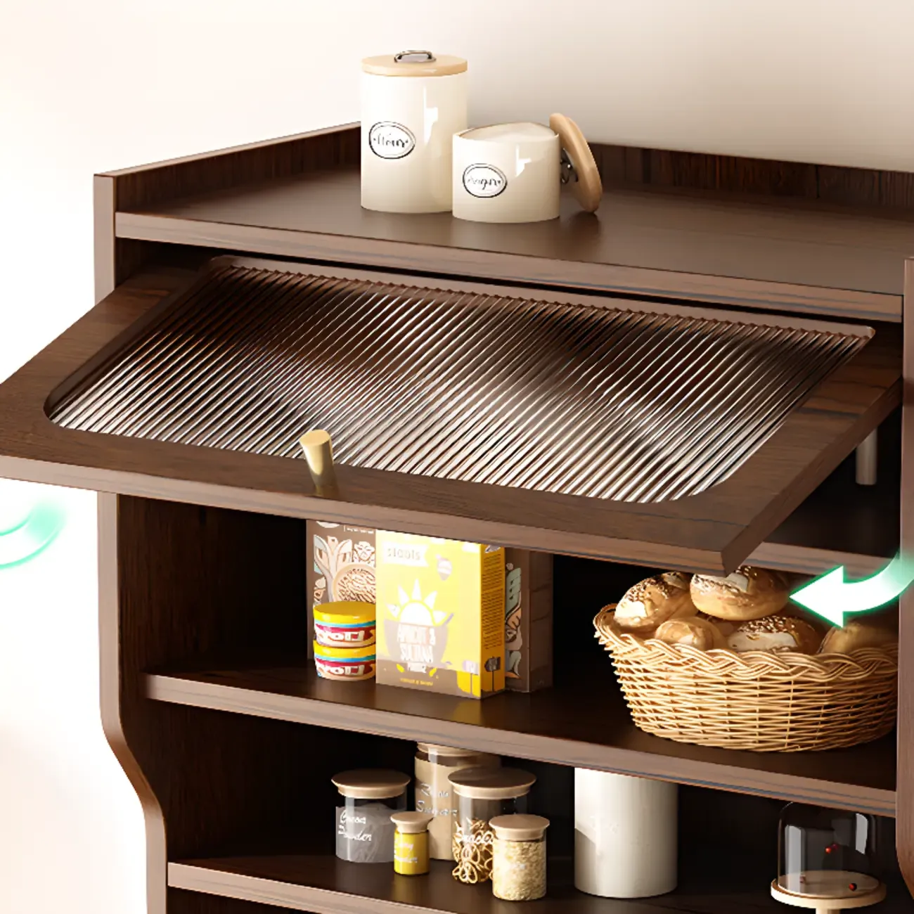 Walnut Wooden Pegboard Organization Sideboard Rattan Doors Image - 9