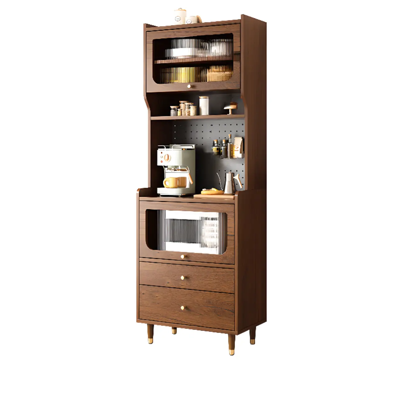 Walnut Wooden Pegboard Organization Sideboard Rattan Doors Image - 13 | homeyfad