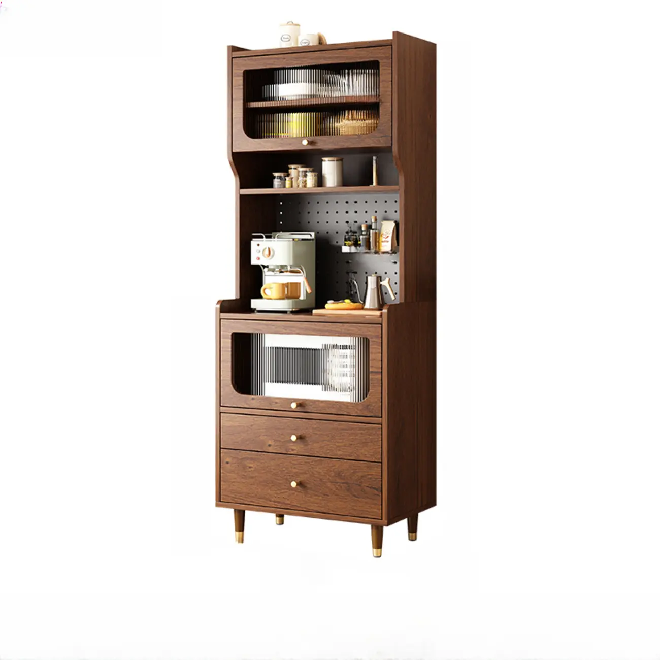 Walnut Wooden Pegboard Organization Sideboard Rattan Doors Image - 14 | homeyfad