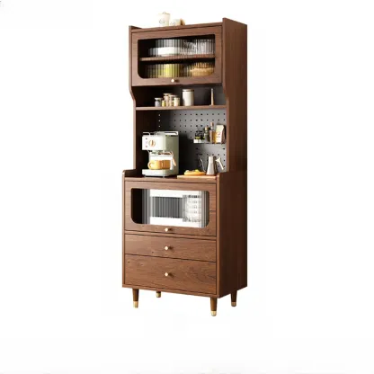 Walnut Wooden Pegboard Organization Sideboard Rattan Doors Image - 14