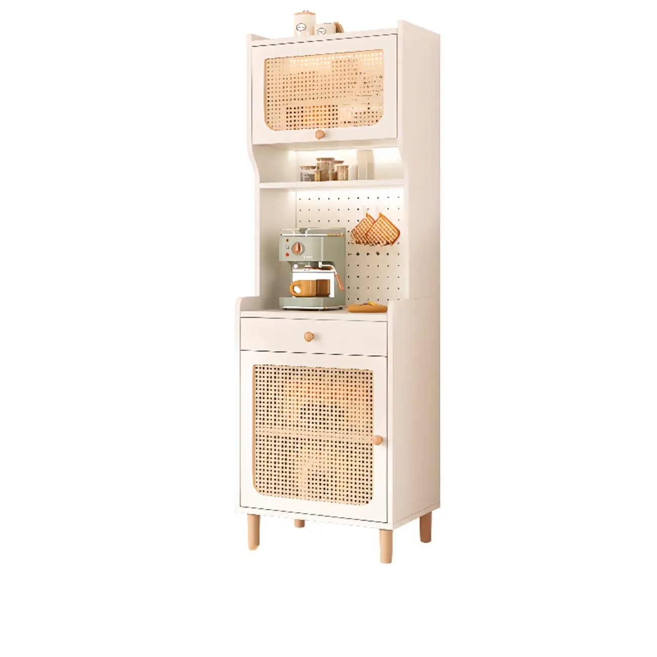 Walnut Wooden Pegboard Organization Sideboard Rattan Doors Image - 15