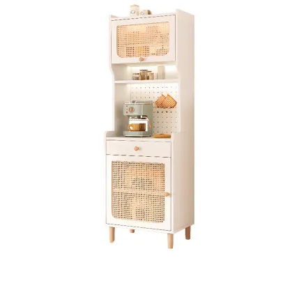 Walnut Wooden Pegboard Organization Sideboard Rattan Doors Image - 15