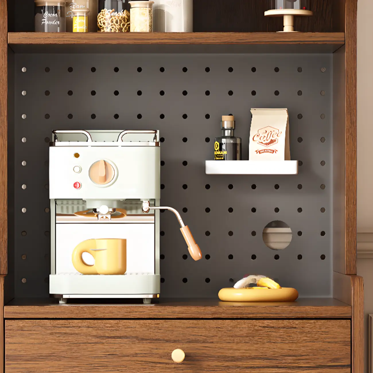 Walnut Wooden Pegboard Organization Sideboard Rattan Doors Image - 6 | homeyfad