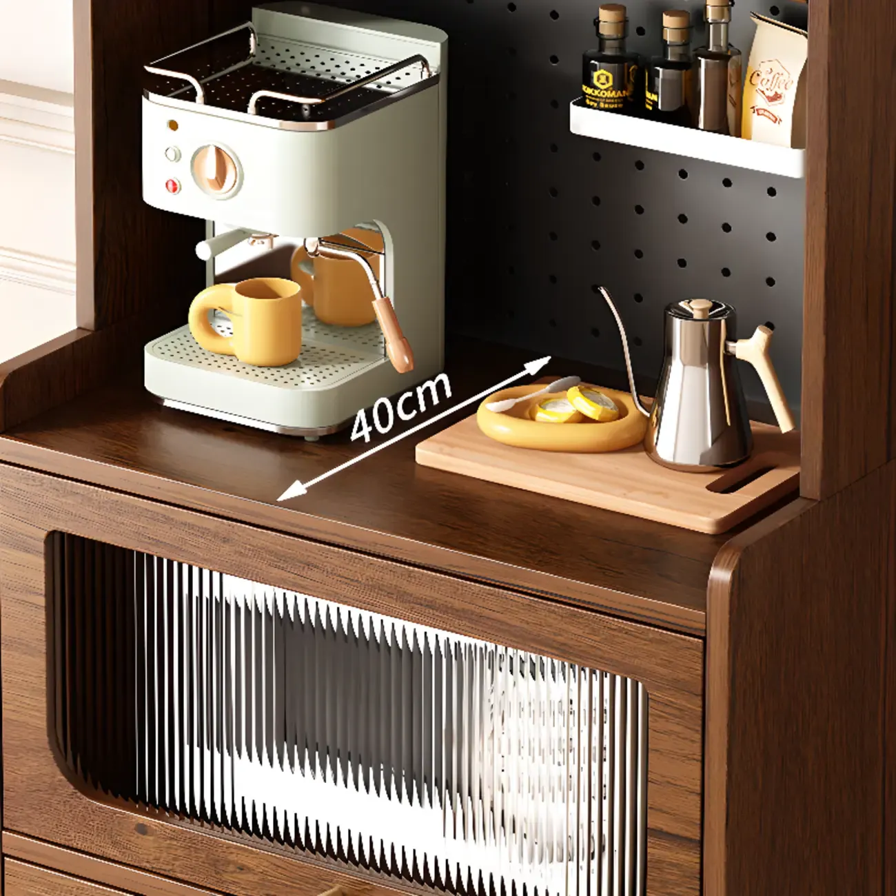 Walnut Wooden Pegboard Organization Sideboard Rattan Doors Image - 10