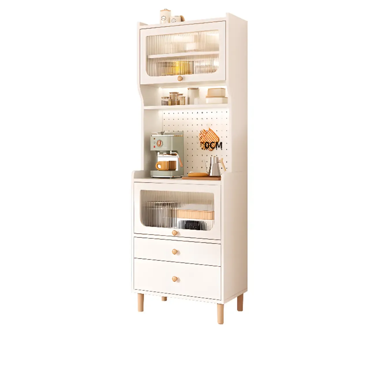 Walnut Wooden Pegboard Organization Sideboard Rattan Doors Image - 17