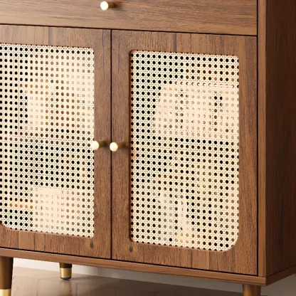 Walnut Wooden Pegboard Organization Sideboard Rattan Doors Image - 8