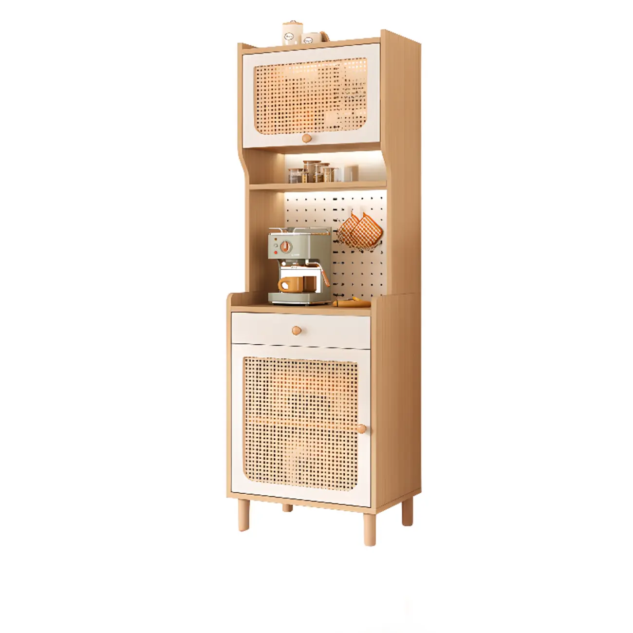 Walnut Wooden Pegboard Organization Sideboard Rattan Doors Image - 19 | homeyfad