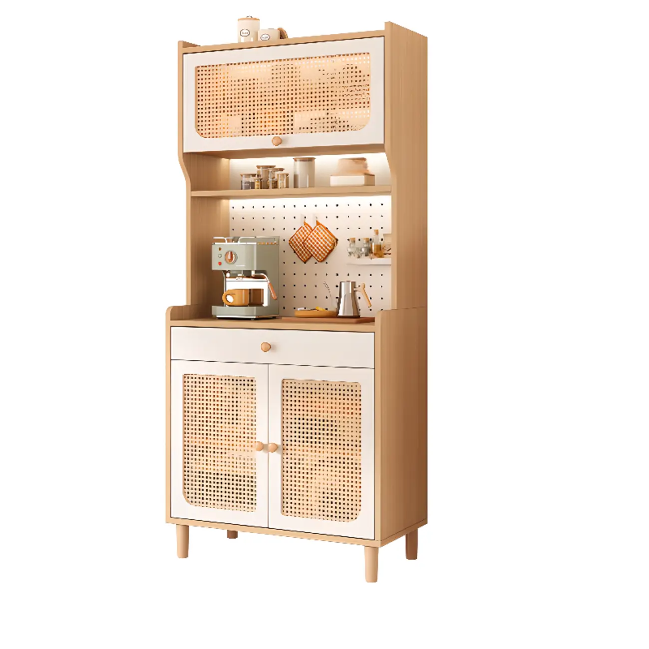 Walnut Wooden Pegboard Organization Sideboard Rattan Doors Image - 20 | homeyfad