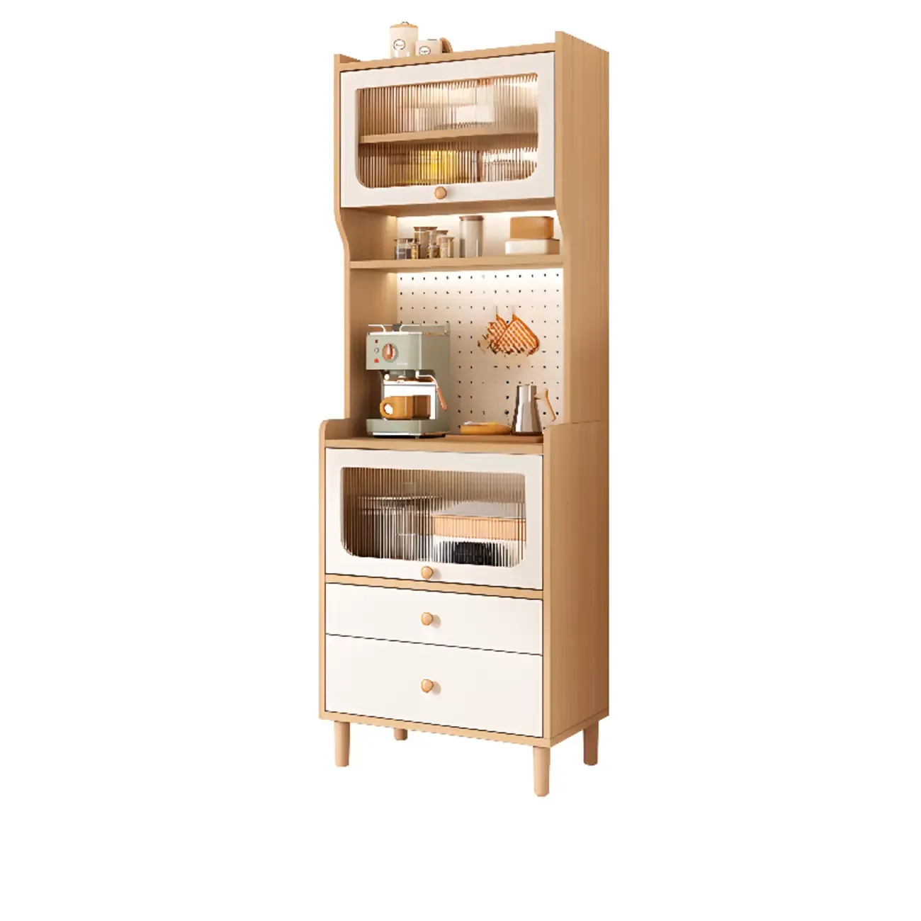 Walnut Wooden Pegboard Organization Sideboard Rattan Doors Image - 21