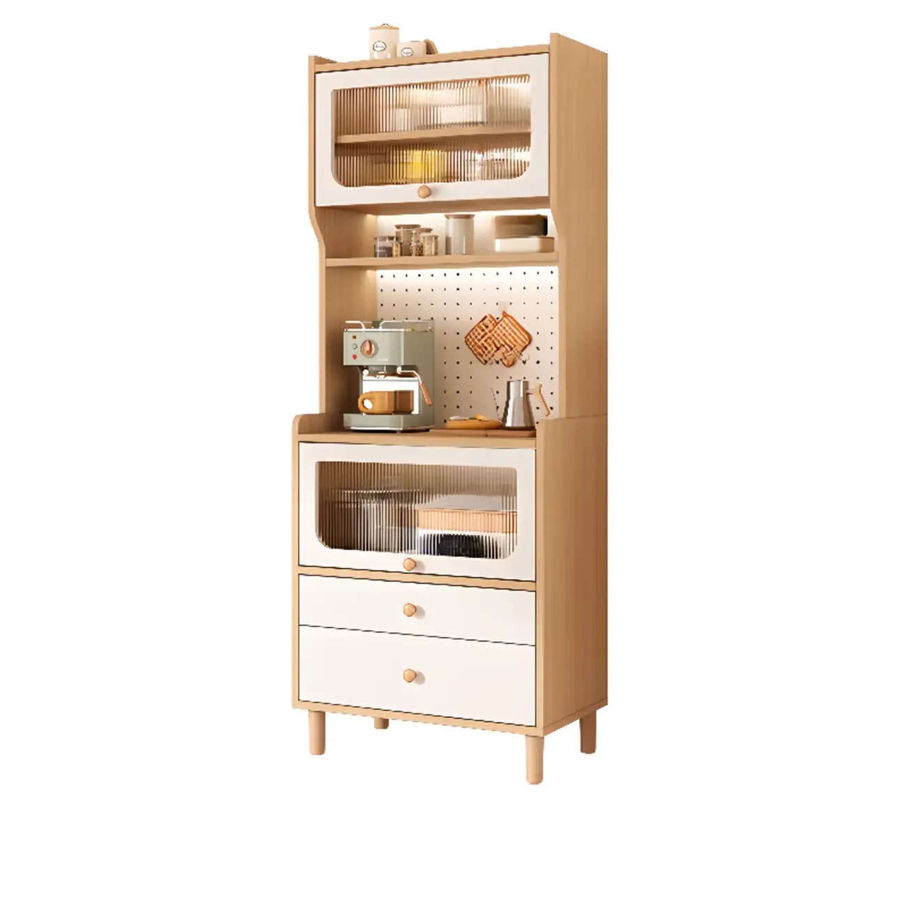 Walnut Wooden Pegboard Organization Sideboard Rattan Doors Image - 22