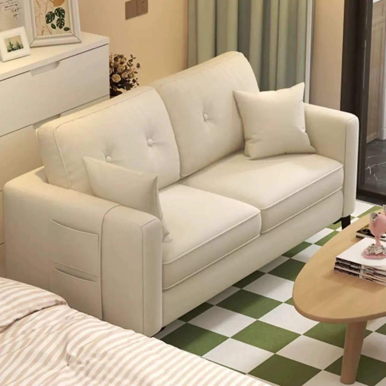 Waterproof White PU Leather Sofa with Armrests & Storage  Image - 1 | homeyfad
