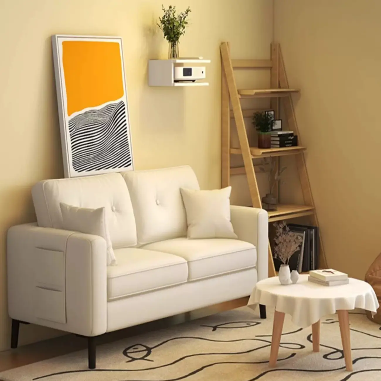 Waterproof White PU Leather Sofa with Armrests & Storage  Image - 2 | homeyfad