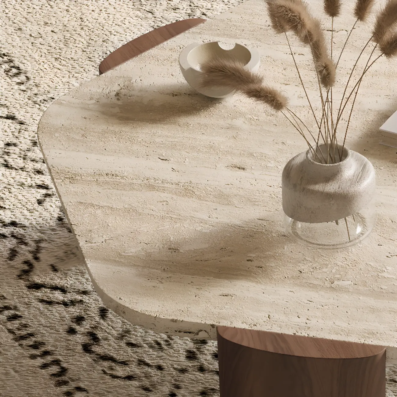 Modern Beige Travertine Top Coffee Table in Hexagon/Round Image - 6 | homeyfad