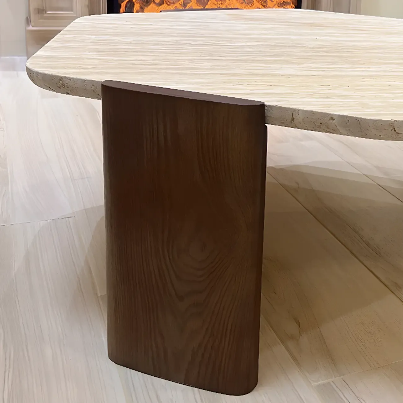 Modern Beige Travertine Top Coffee Table in Hexagon/Round Image - 8