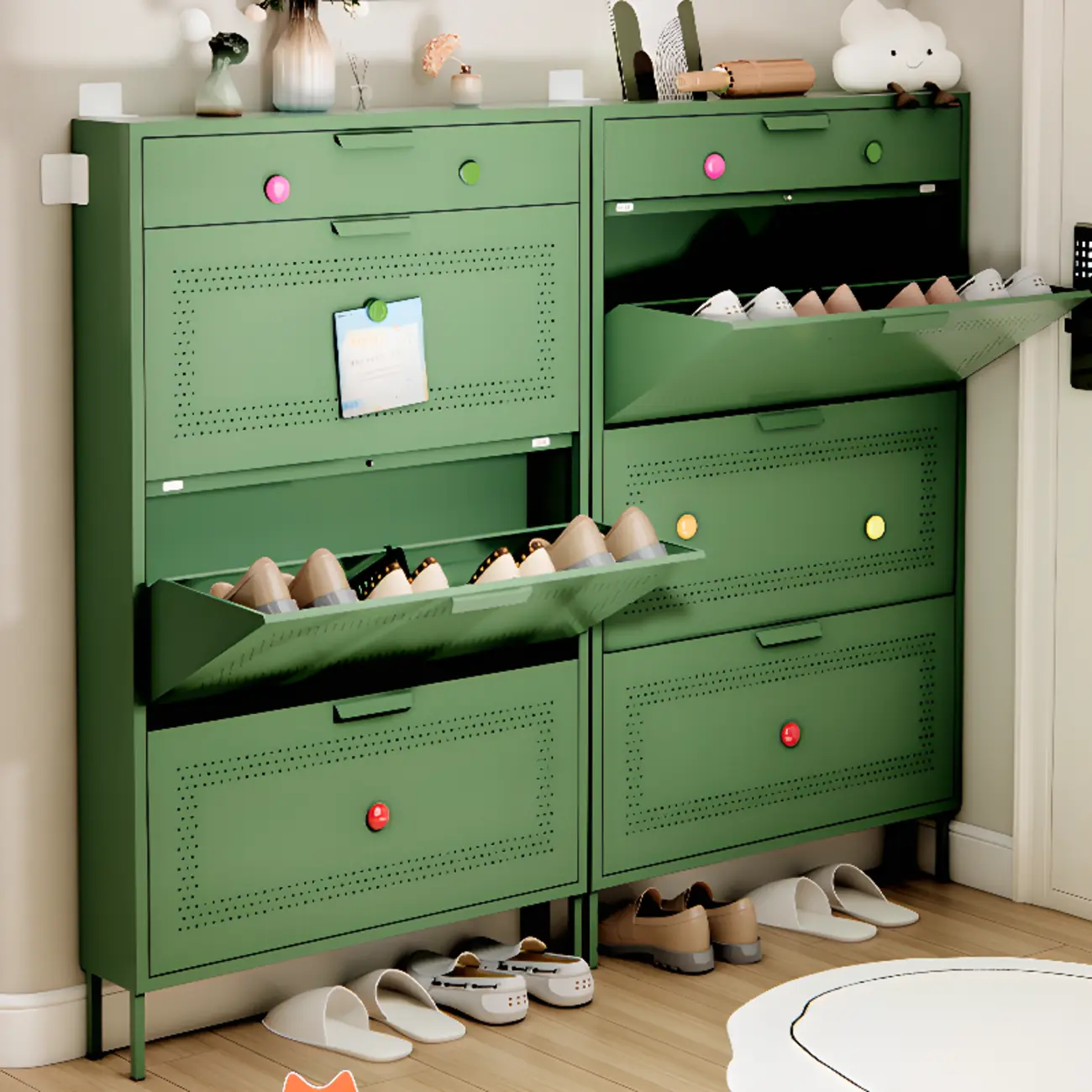 Wall Mounted Modern Flip Down Metal Shoe Storage Cabinet Image - 2 | homeyfad