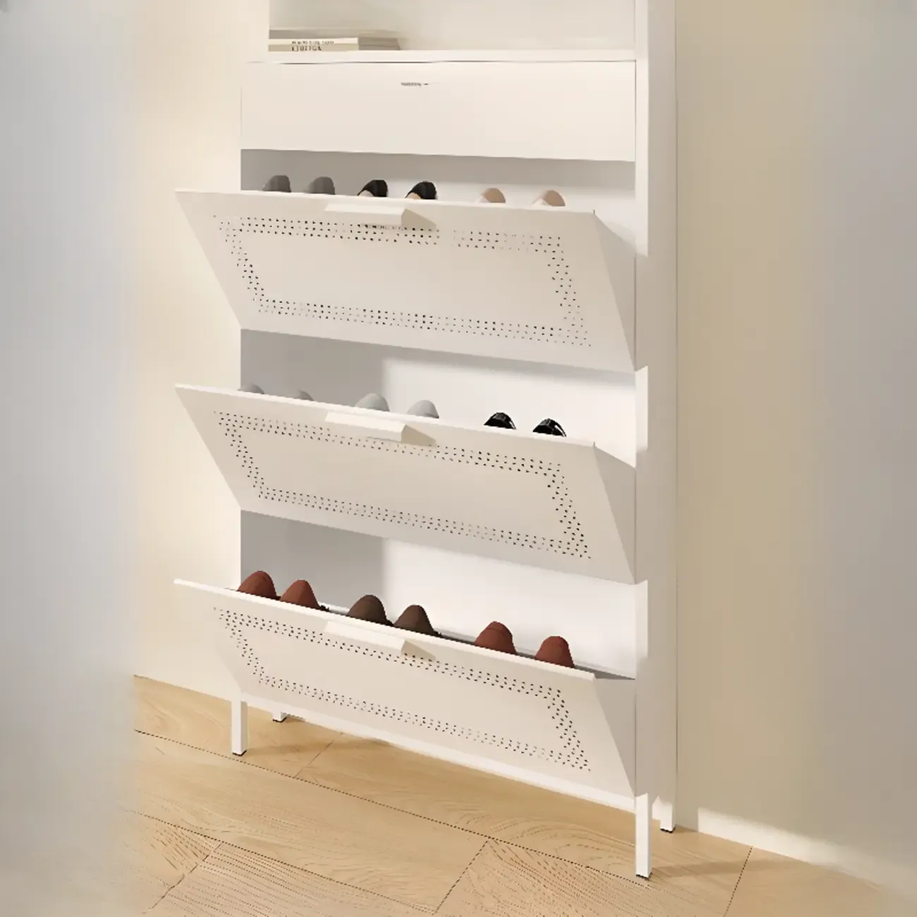 Wall Mounted Modern Flip Down Metal Shoe Storage Cabinet Image - 8