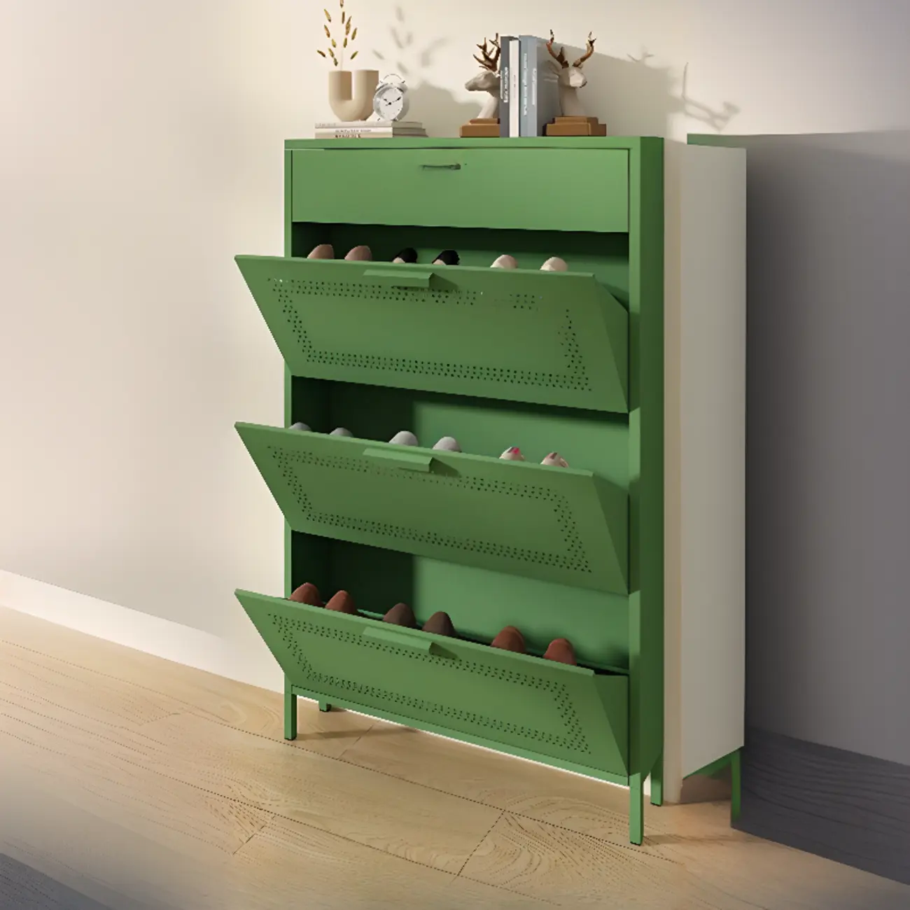 Wall Mounted Modern Flip Down Metal Shoe Storage Cabinet Image - 9 | homeyfad