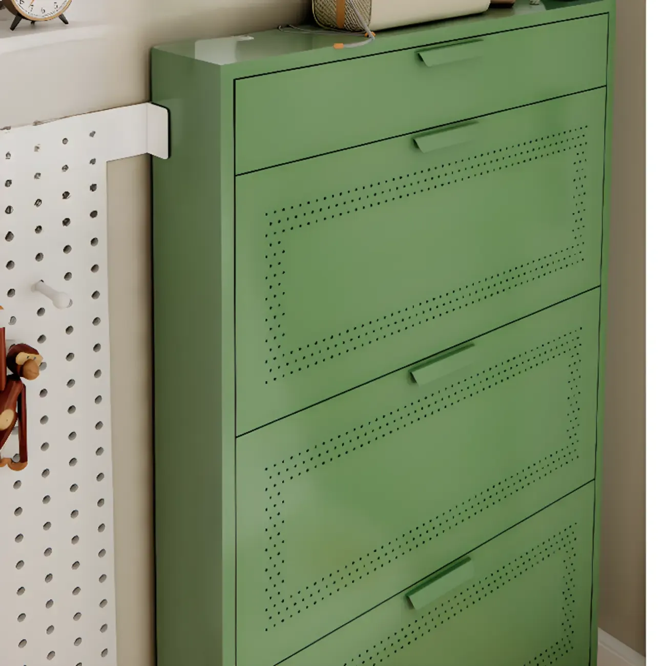 Wall Mounted Modern Flip Down Metal Shoe Storage Cabinet Image - 4