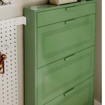 Wall Mounted Modern Flip Down Metal Shoe Storage Cabinet Image - 4
