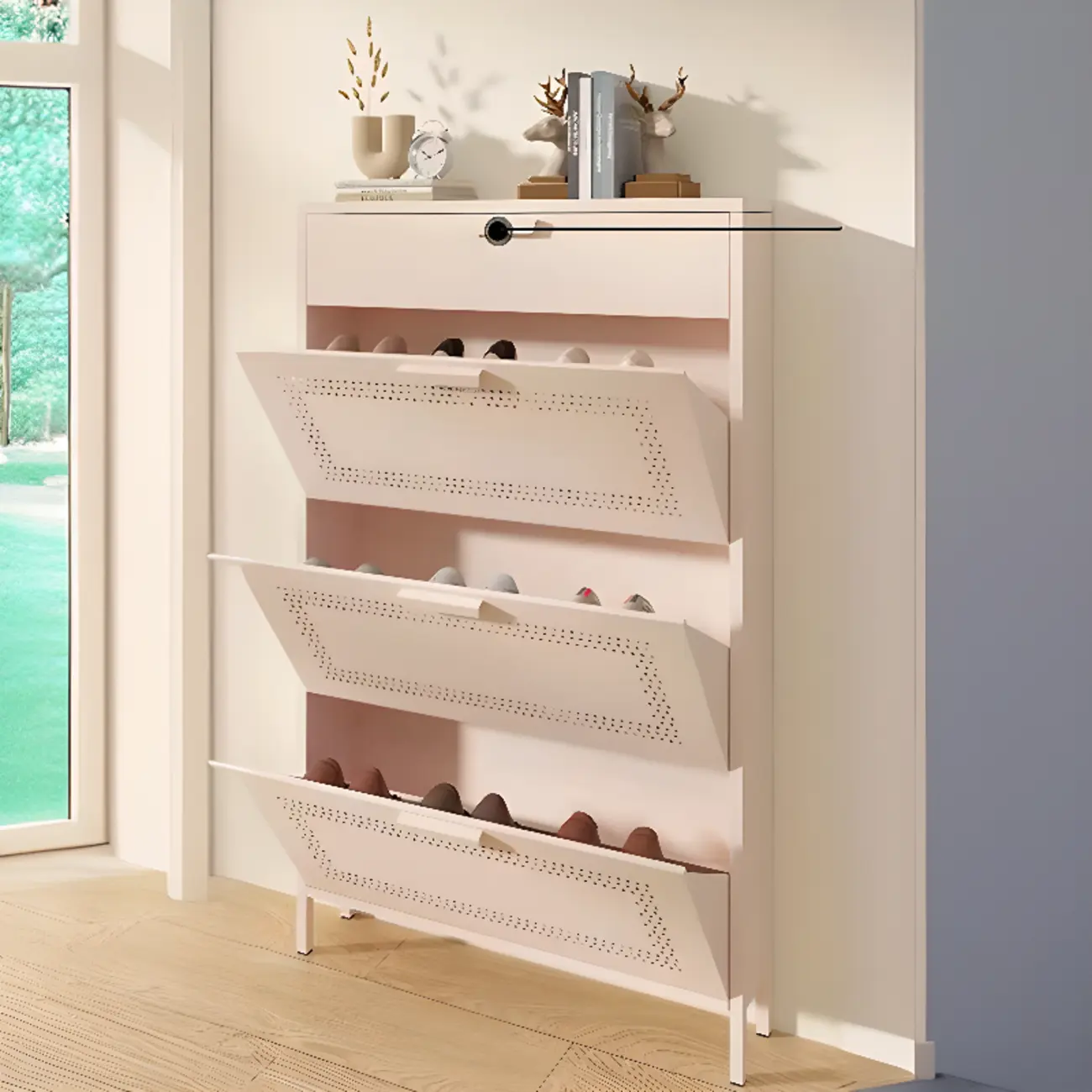 Wall Mounted Modern Flip Down Metal Shoe Storage Cabinet Image - 10 | homeyfad