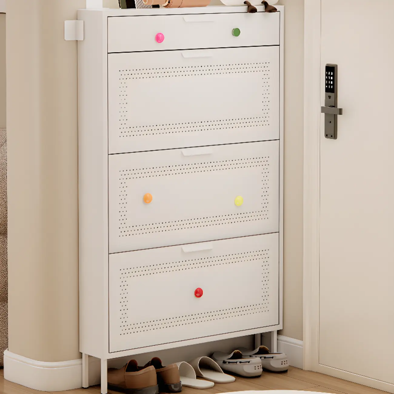 Wall Mounted Modern Flip Down Metal Shoe Storage Cabinet Image - 3 | homeyfad