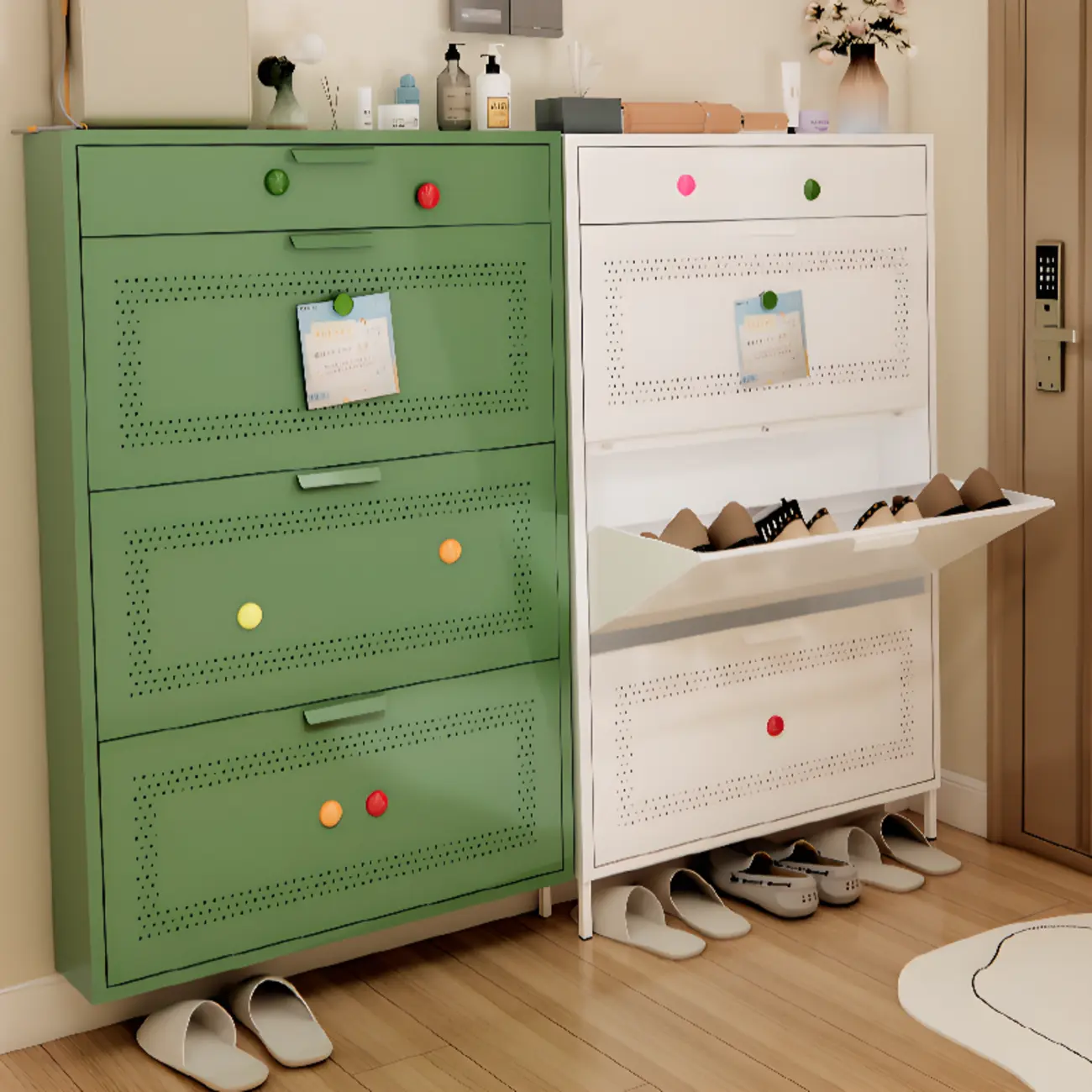 Wall Mounted Modern Flip Down Metal Shoe Storage Cabinet Image - 1 | homeyfad