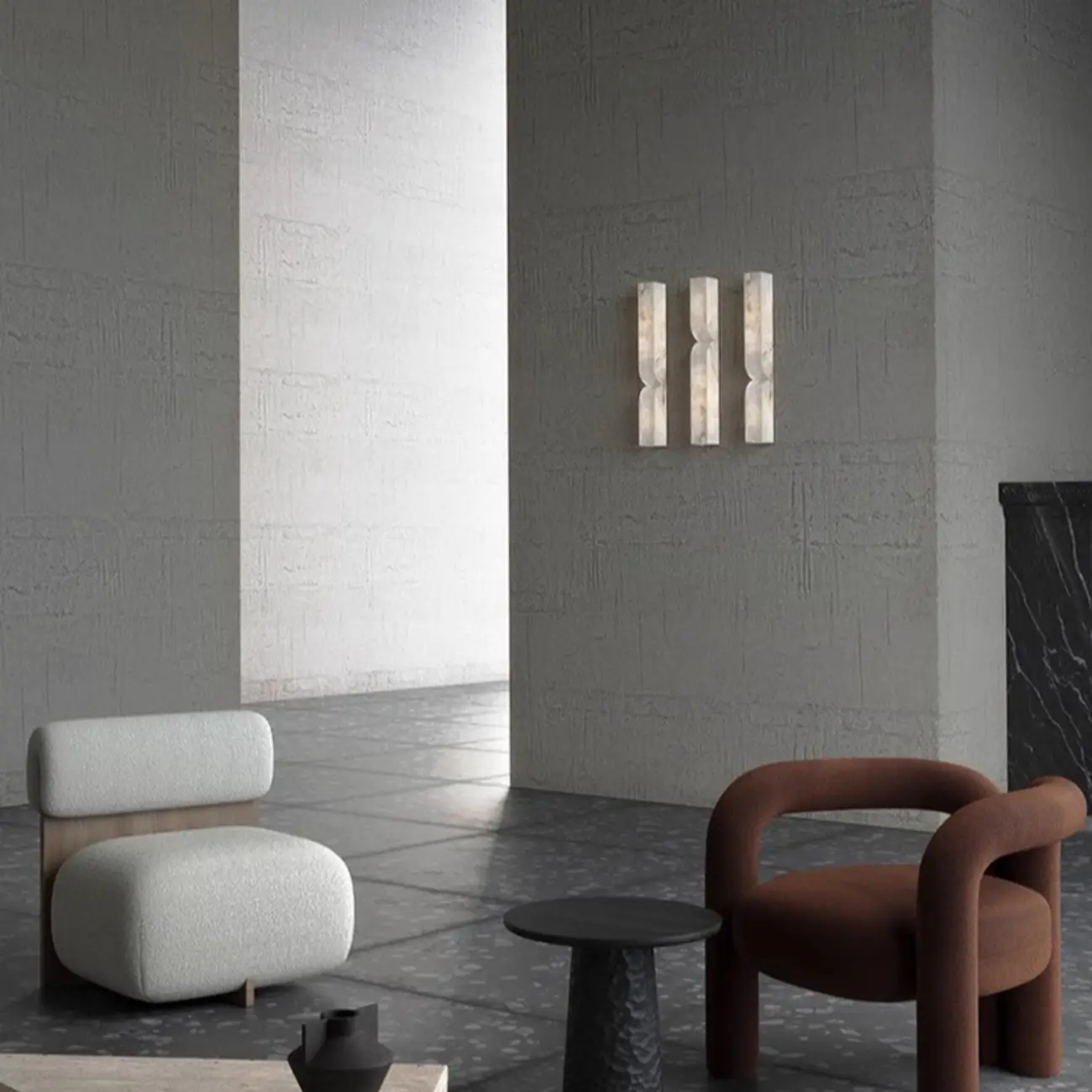 Art Deco 2-Light Curved Solid Alabaster Wall Sconce Image - 2 | homeyfad