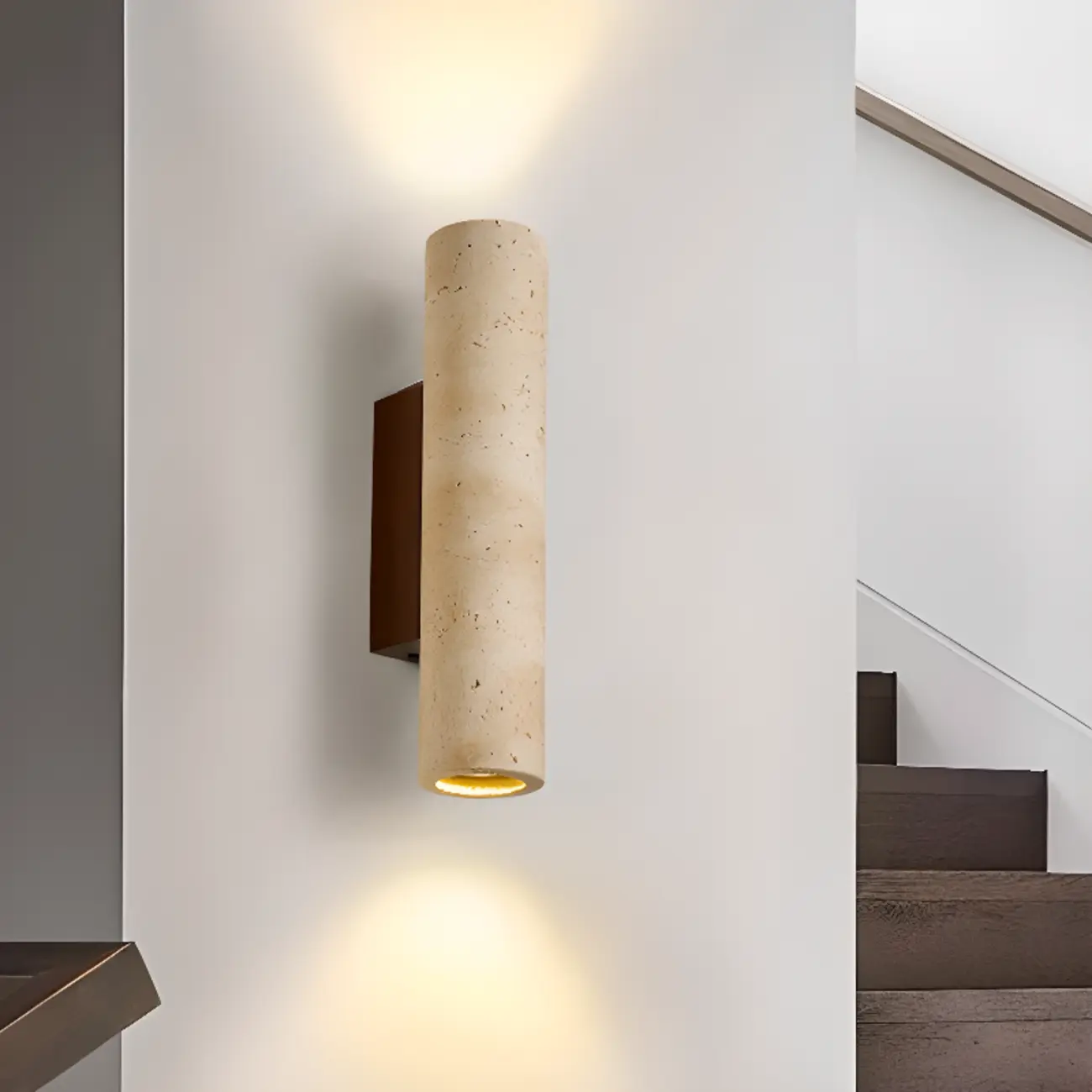 Cylinder Indoor Modern Beige Stone Wall Sconce Light Hardwired Image - 1 | homeyfad