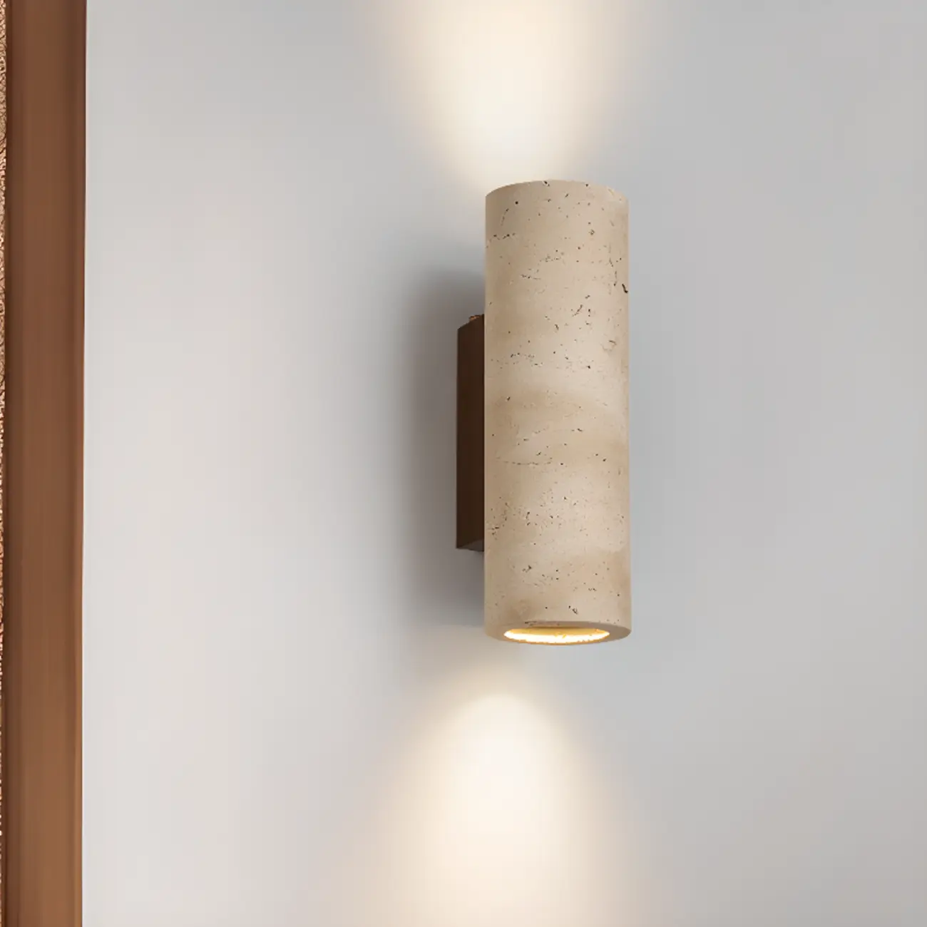 Cylinder Indoor Modern Beige Stone Wall Sconce Light Hardwired Image - 4 | homeyfad