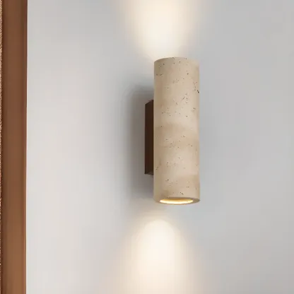 Cylinder Indoor Modern Beige Stone Wall Sconce Light Hardwired Image - 4