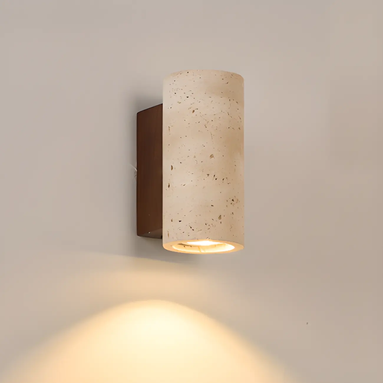 Cylinder Indoor Modern Beige Stone Wall Sconce Light Hardwired Image - 5 | homeyfad