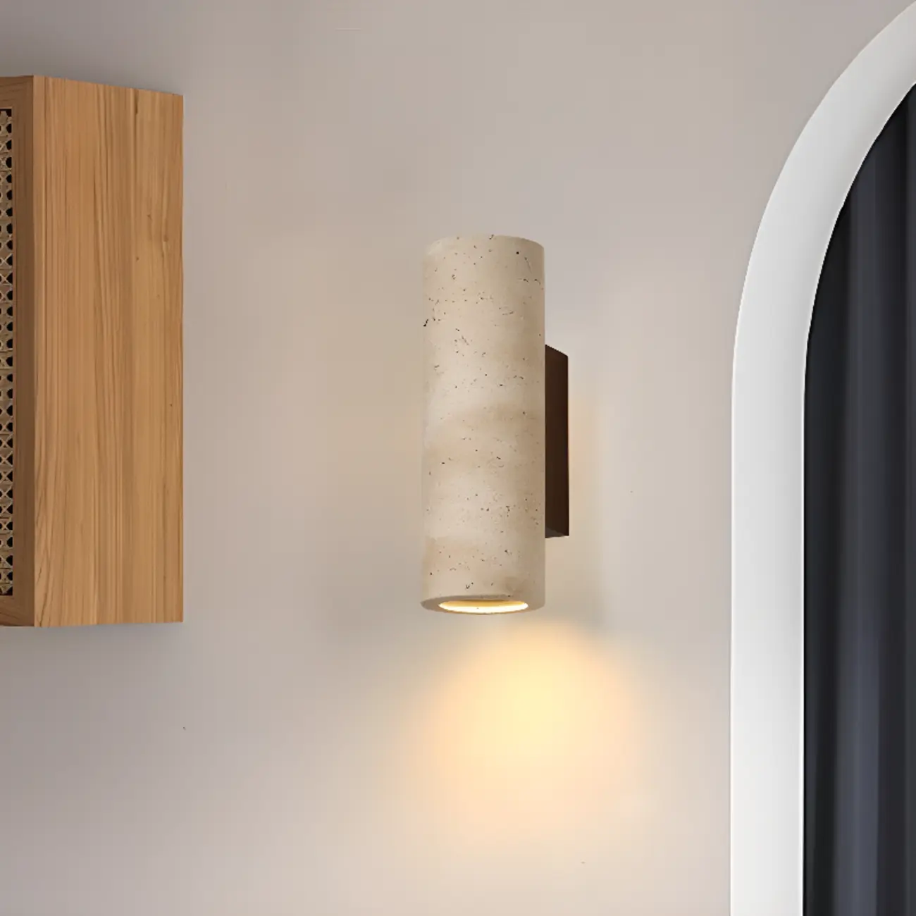 Cylinder Indoor Modern Beige Stone Wall Sconce Light Hardwired Image - 8 | homeyfad
