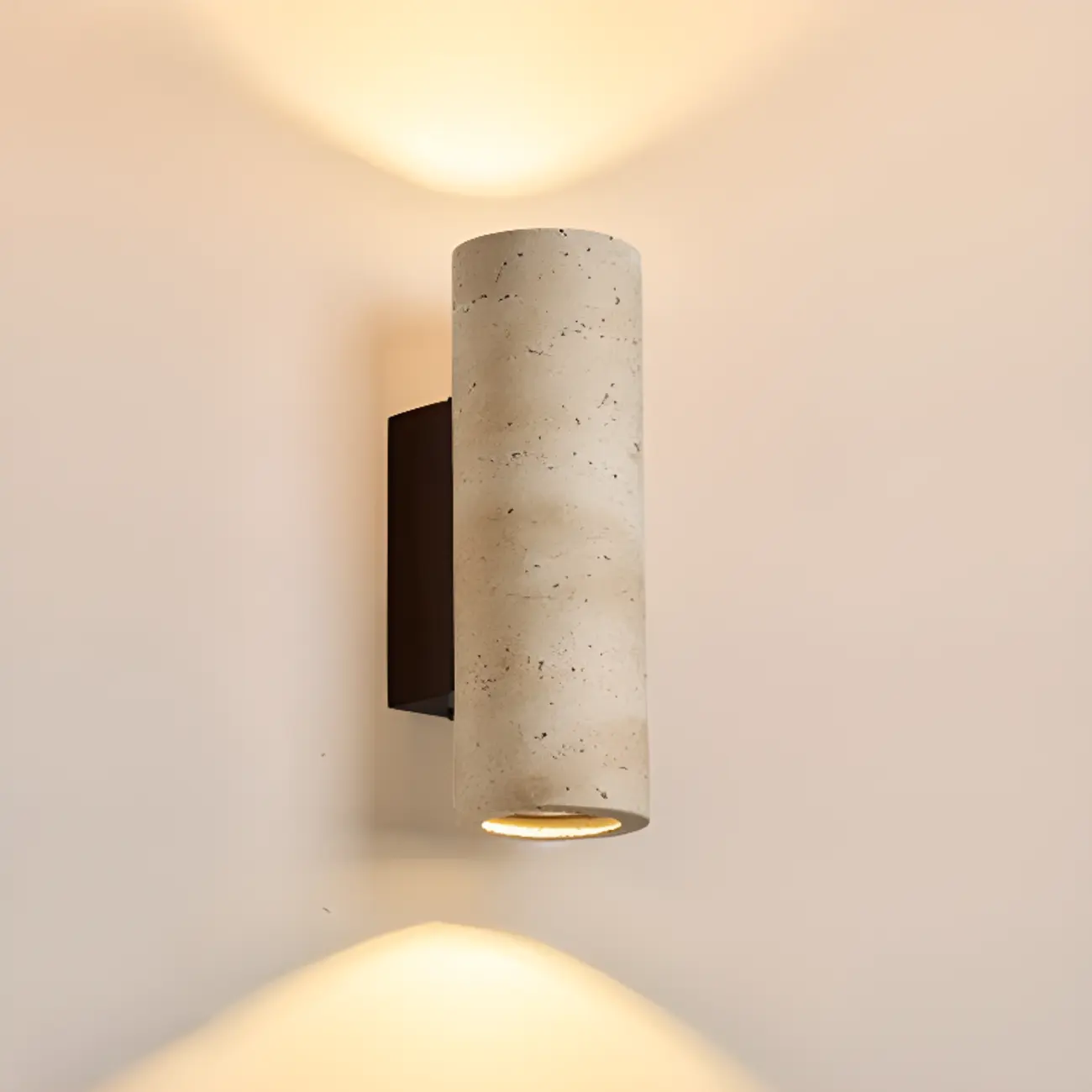 Cylinder Indoor Modern Beige Stone Wall Sconce Light Hardwired Image - 9 | homeyfad