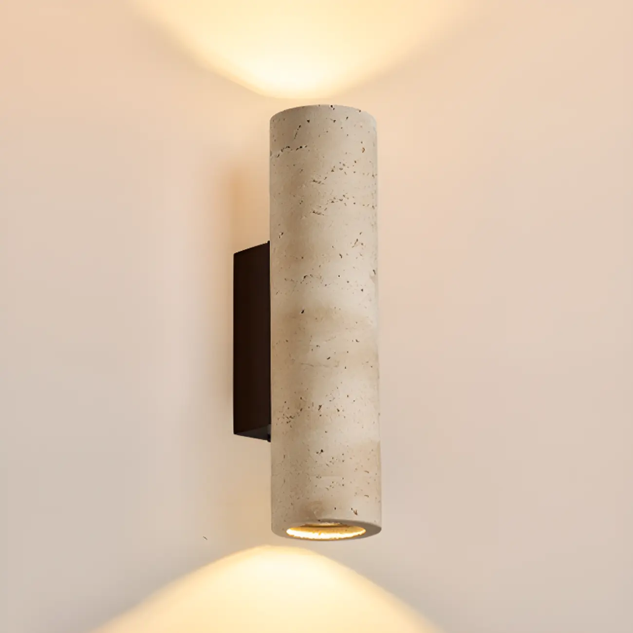 Cylinder Indoor Modern Beige Stone Wall Sconce Light Hardwired Image - 14 | homeyfad