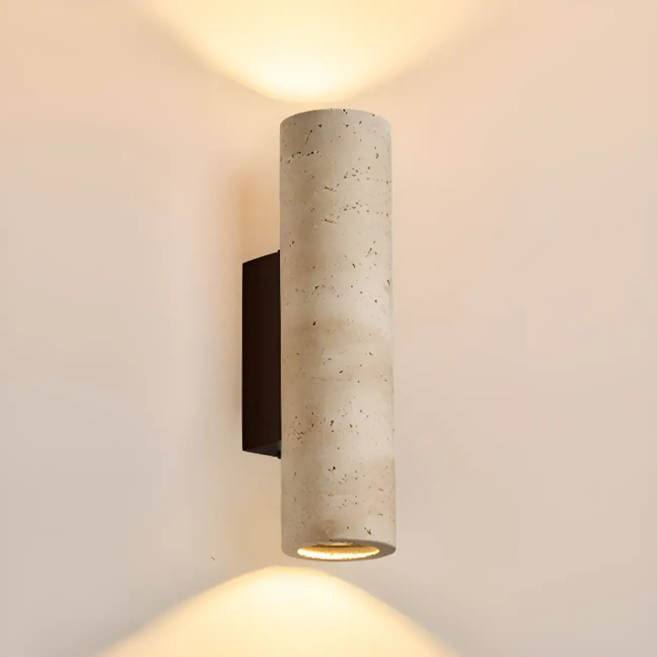 Cylinder Indoor Modern Beige Stone Wall Sconce Light Hardwired Image - 14