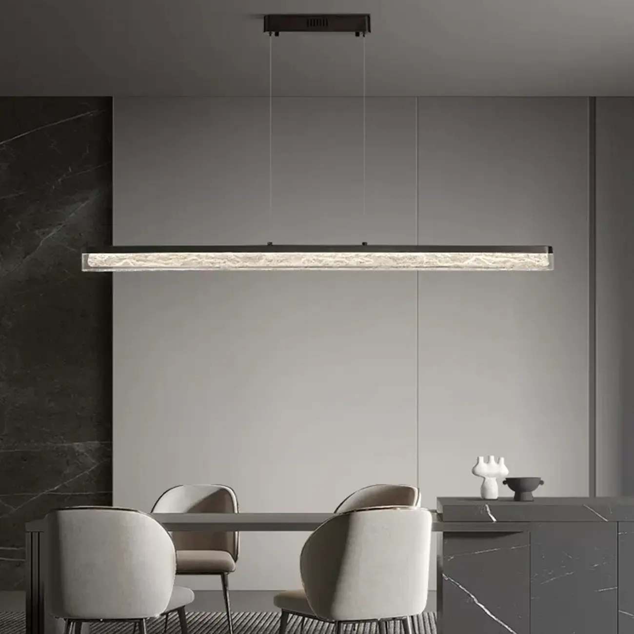 Modern Black Resin Rectangle Pendant for Kitchen Island | homeyfad