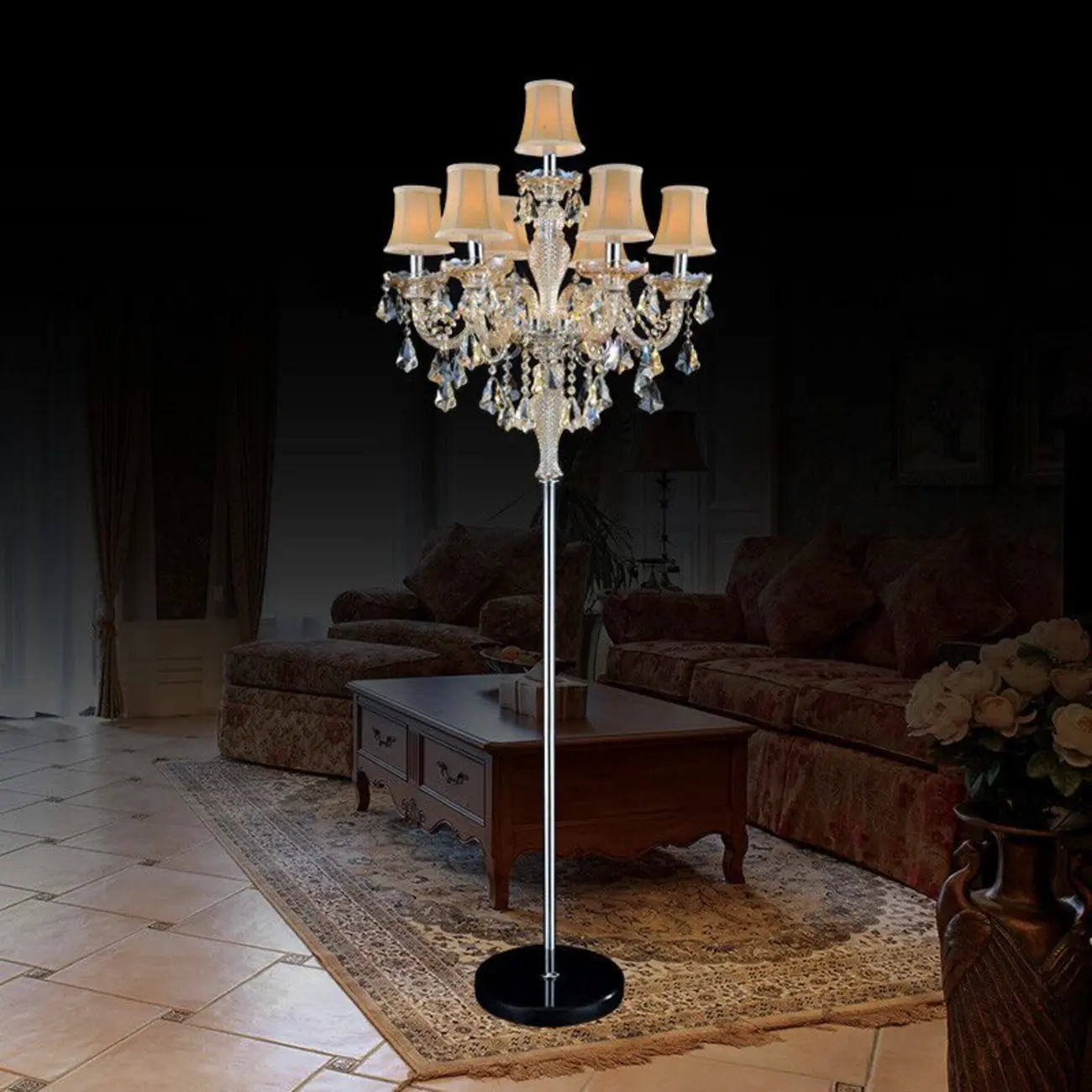 Traditional Luxurious Crystal Candelabra Floor Lamp Image - 4 | homeyfad