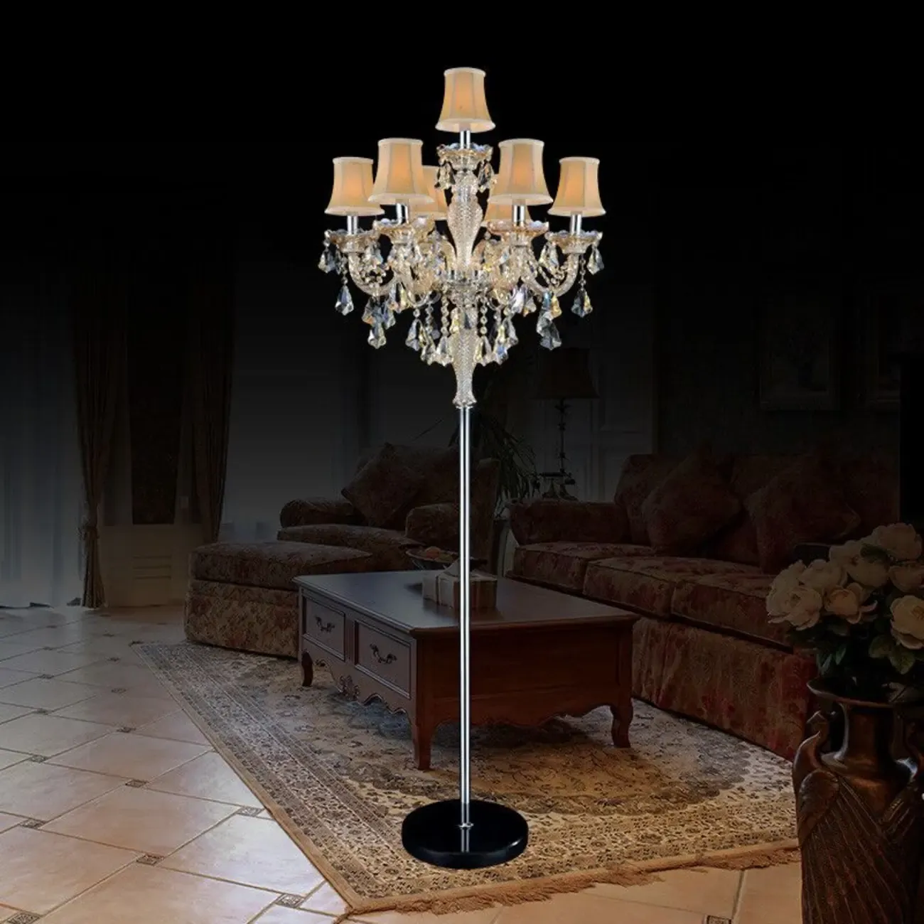 Traditional Luxurious Crystal Candelabra Floor Lamp Image - 4