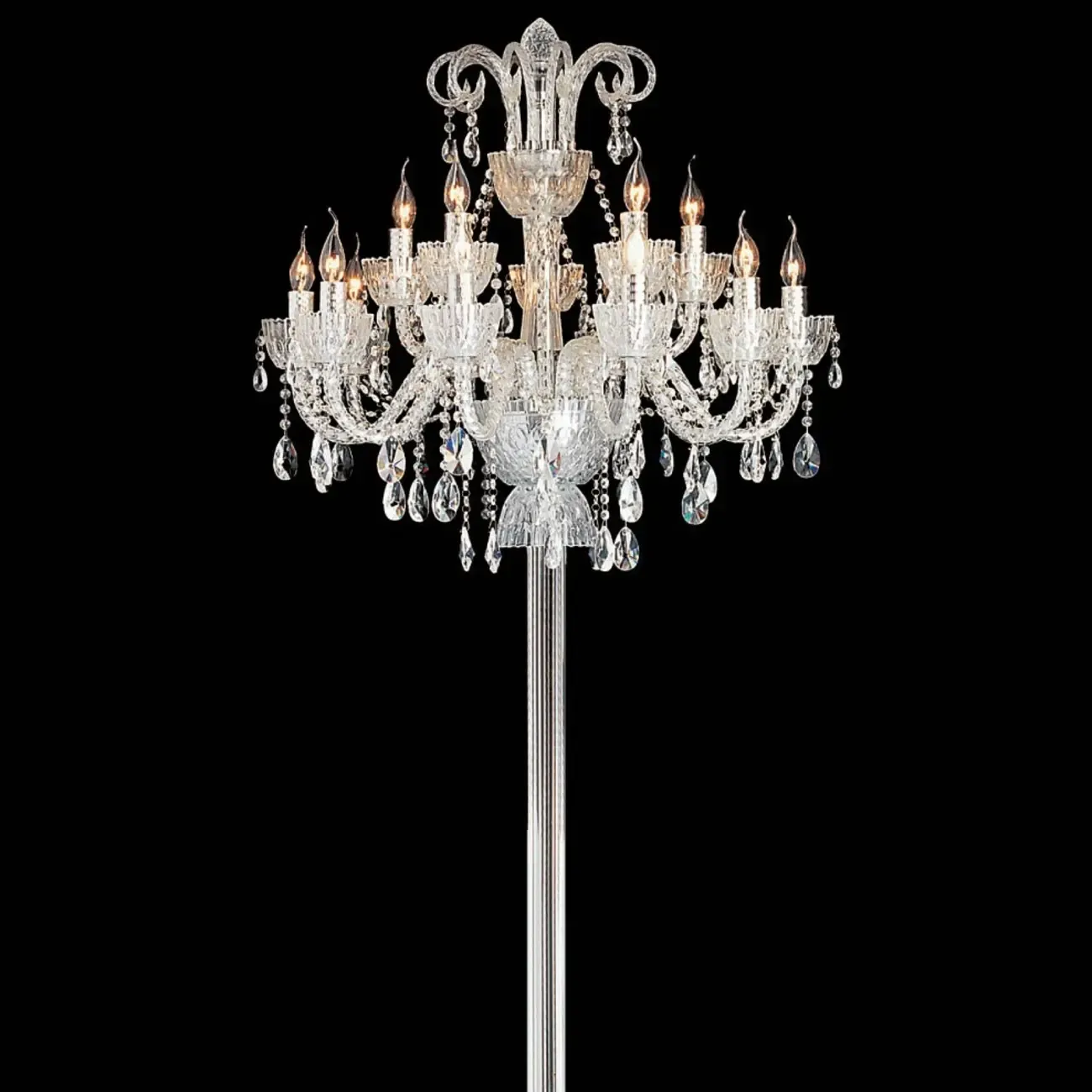Traditional Luxurious Crystal Candelabra Floor Lamp Image - 9