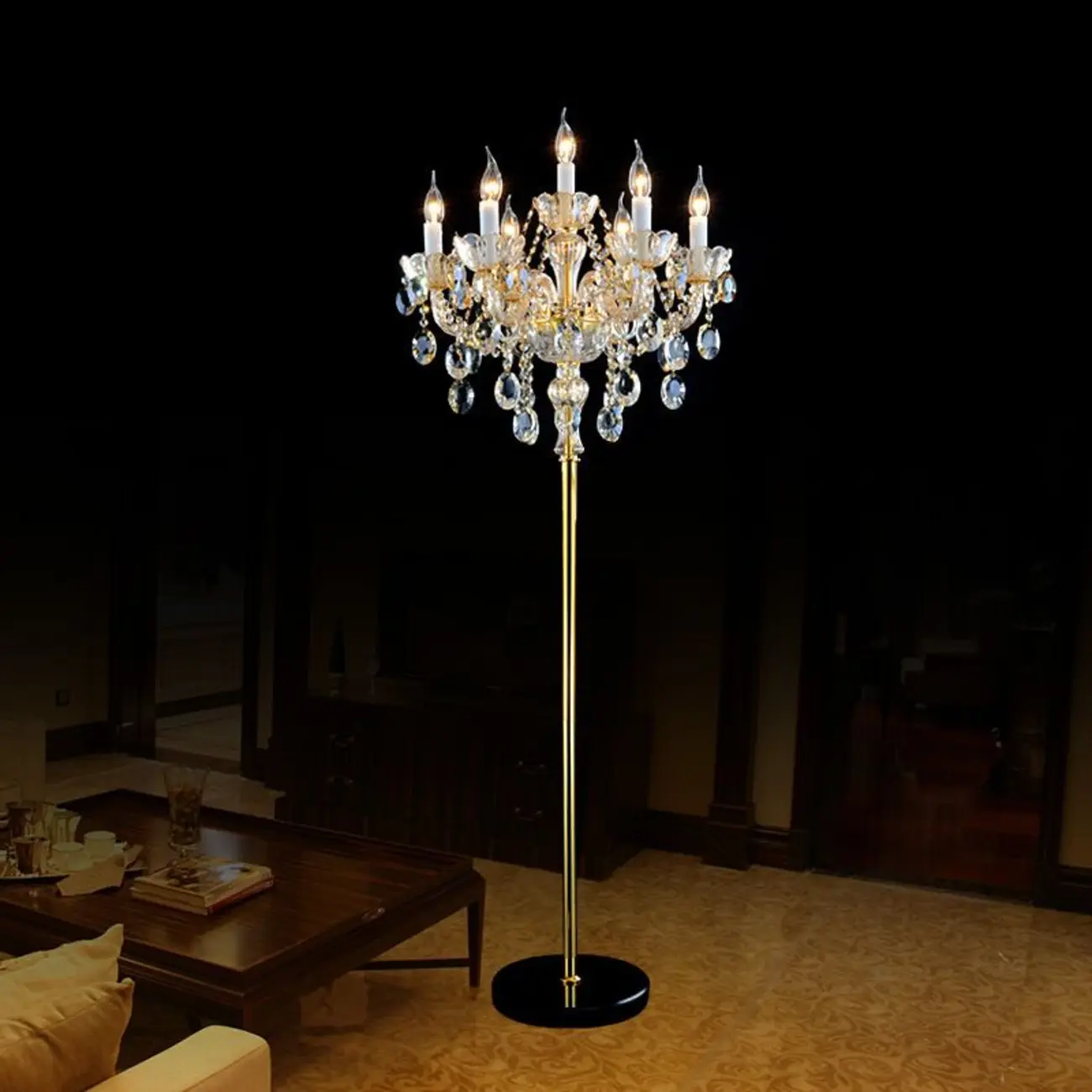 Traditional Luxurious Crystal Candelabra Floor Lamp Image - 5 | homeyfad