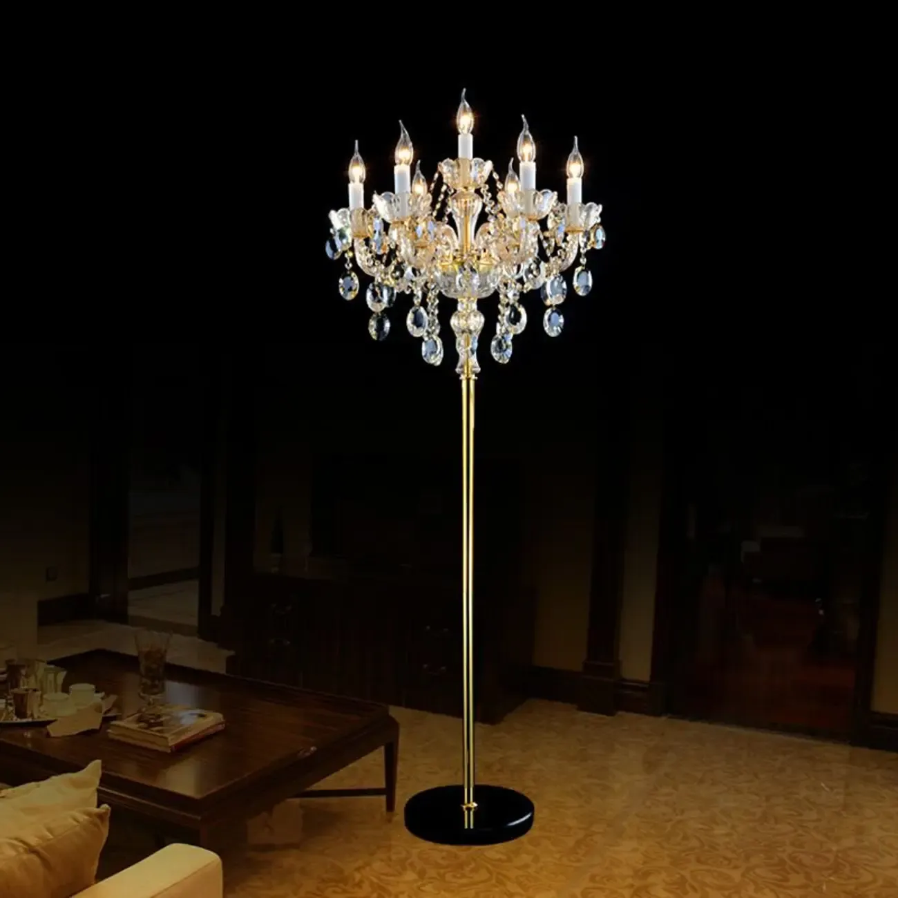 Traditional Luxurious Crystal Candelabra Floor Lamp Image - 5