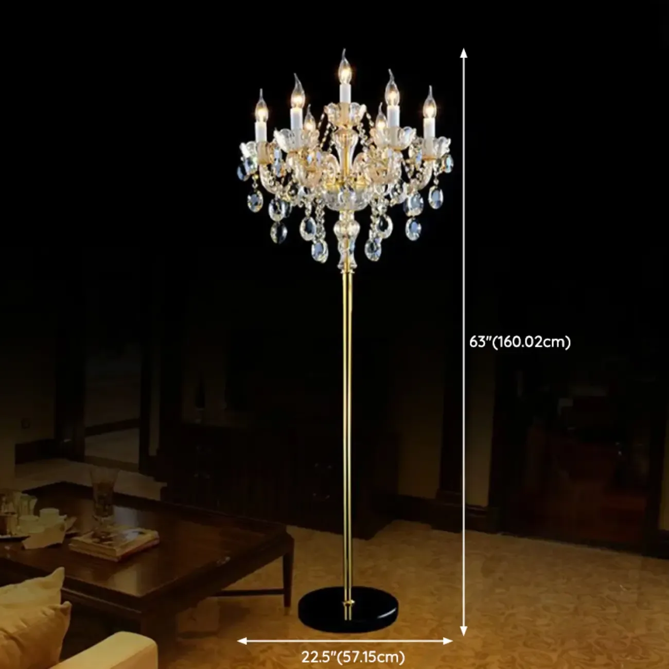Traditional Luxurious Crystal Candelabra Floor Lamp Image - 11