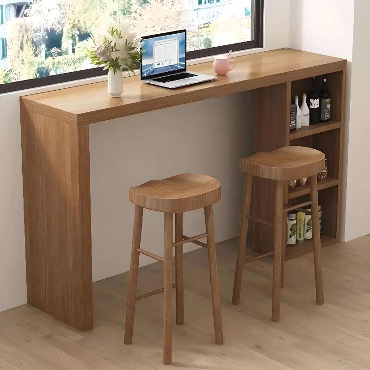 Simplistic Natural Wood 3 Cube Storage Home Bar Table Image - 1 | homeyfad