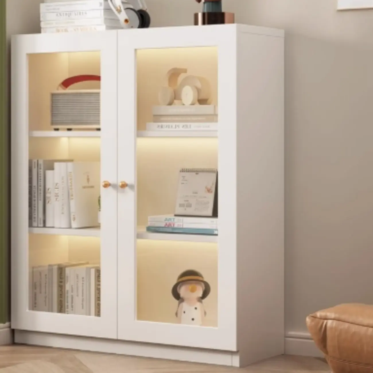 Modern White Wooden Vertical Rectangle Storage Display Cabinet Image - 2 | homeyfad