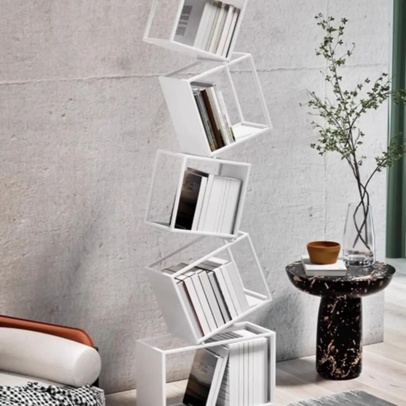 Art Deco Geometric Tall Black Metal Etagere Open Bookcase Image - 4 | homeyfad