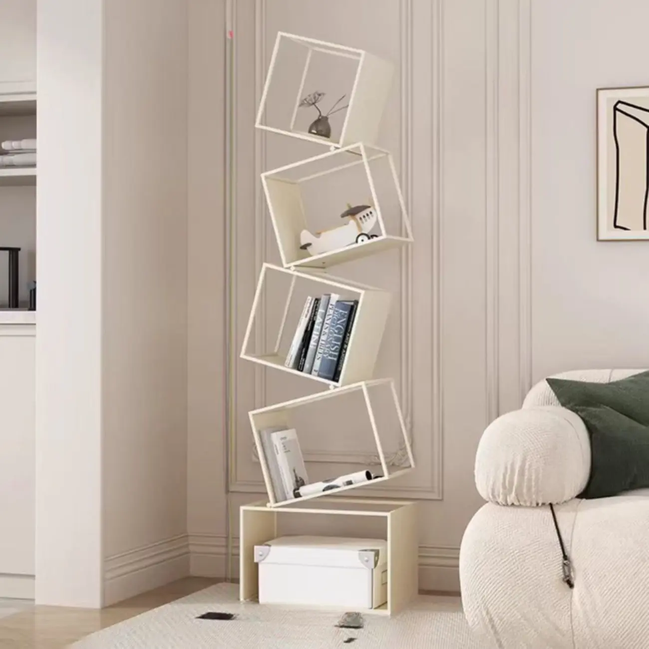 Art Deco Geometric Tall Black Metal Etagere Open Bookcase Image - 7 | homeyfad