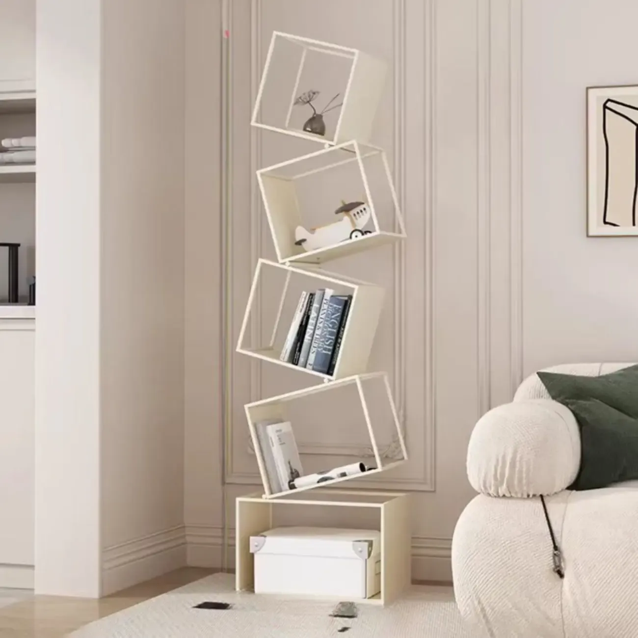 Art Deco Geometric Tall Black Metal Etagere Open Bookcase Image - 7