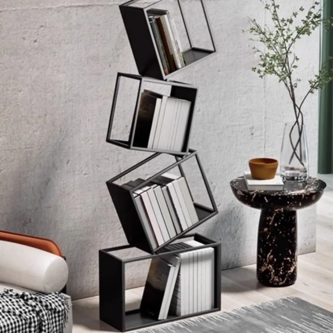 Art Deco Geometric Tall Black Metal Etagere Open Bookcase Image - 8 | homeyfad
