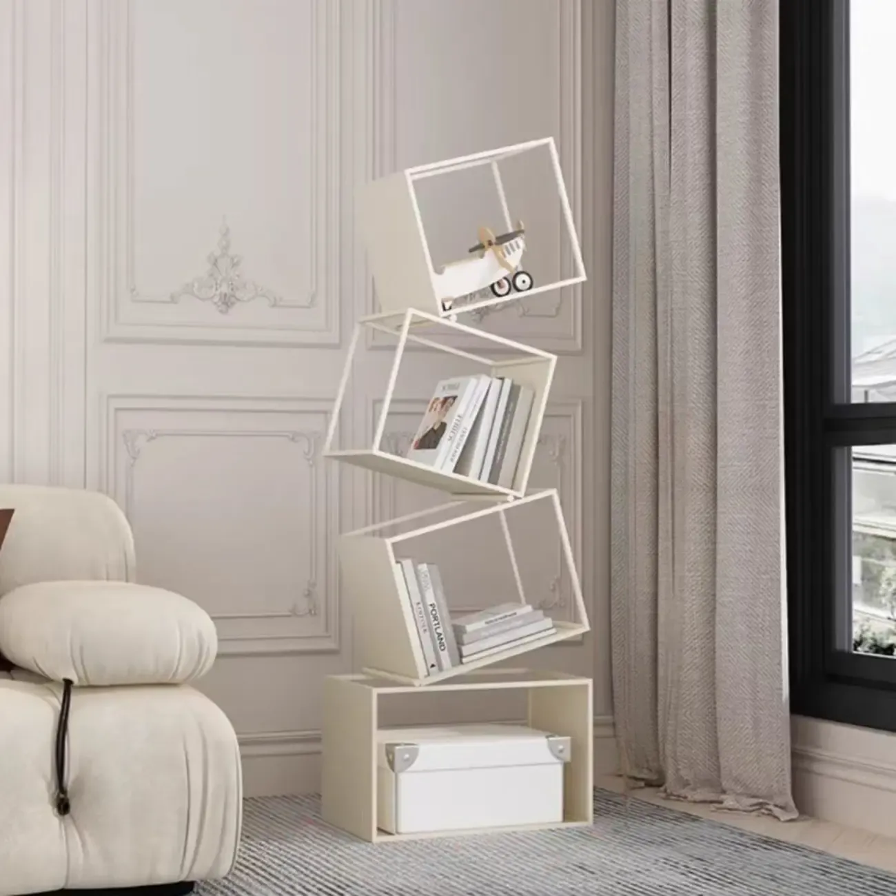 Art Deco Geometric Tall Black Metal Etagere Open Bookcase Image - 9